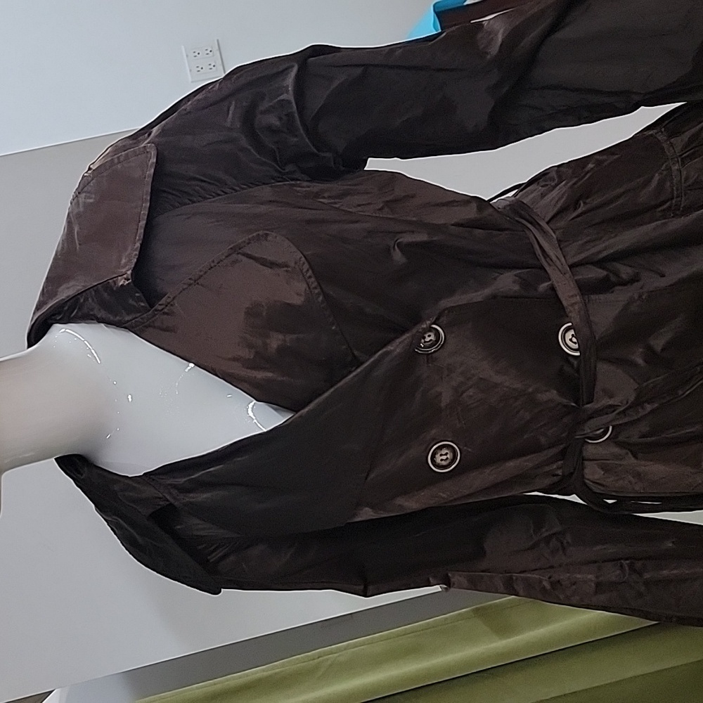 Joseph Ribkoff Pleated Metallic Button Button Down Trench Coat Size 12 - Picture 3 of 12